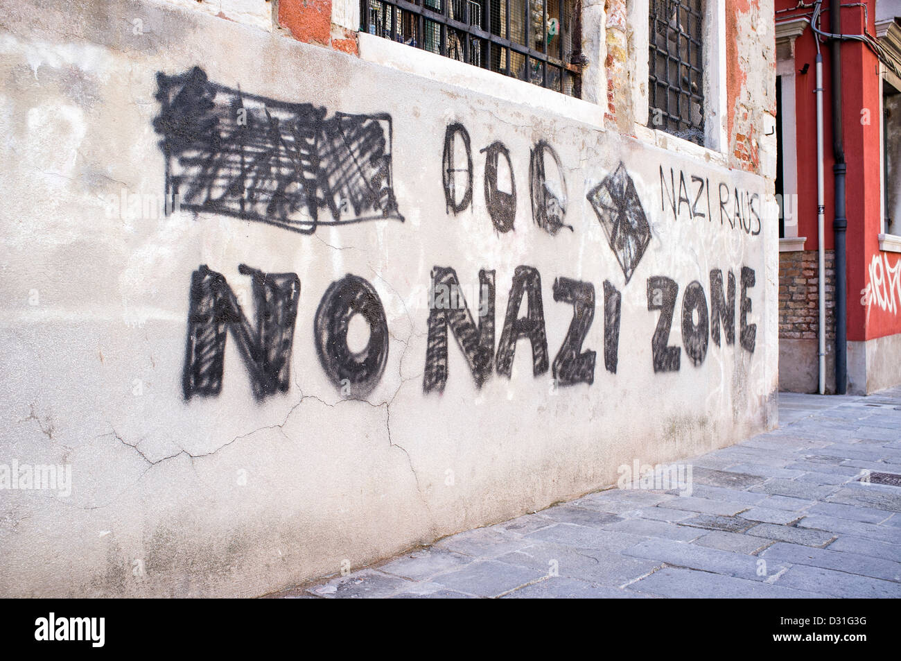Anti Nazi Graffiti on a Wall in Dorsoduro District of Venice Stock Photo