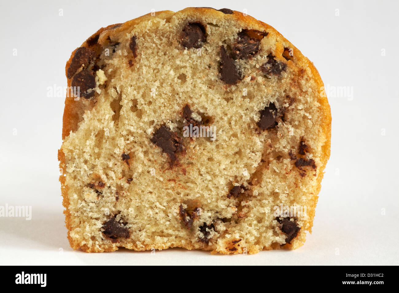 chocolate chip muffin cut in half isolated on white background Stock Photo