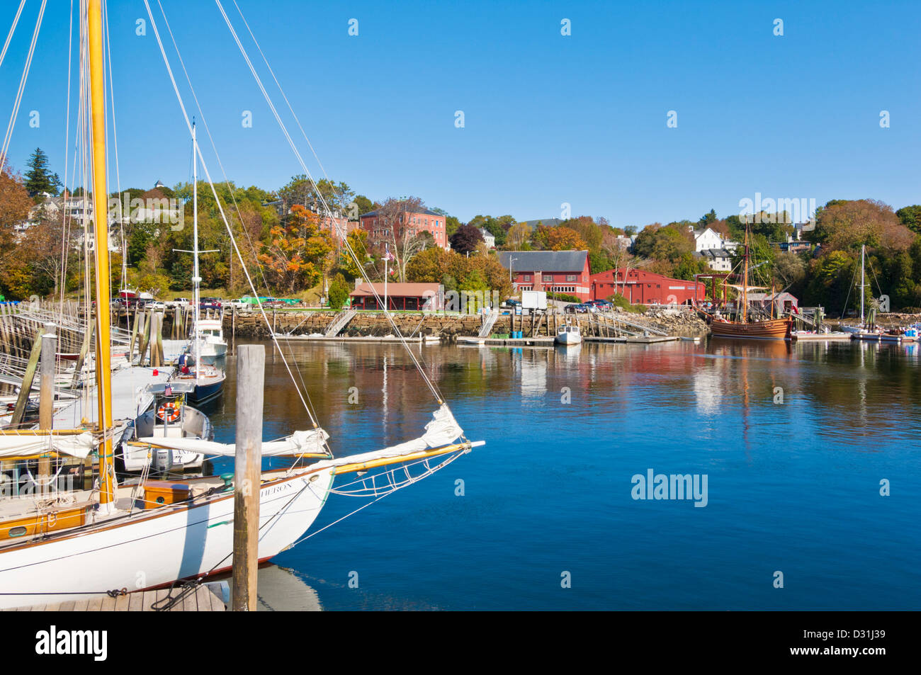 Yachts moored in Rockport harbour harbor Maine New England USA United States of America Stock Photo