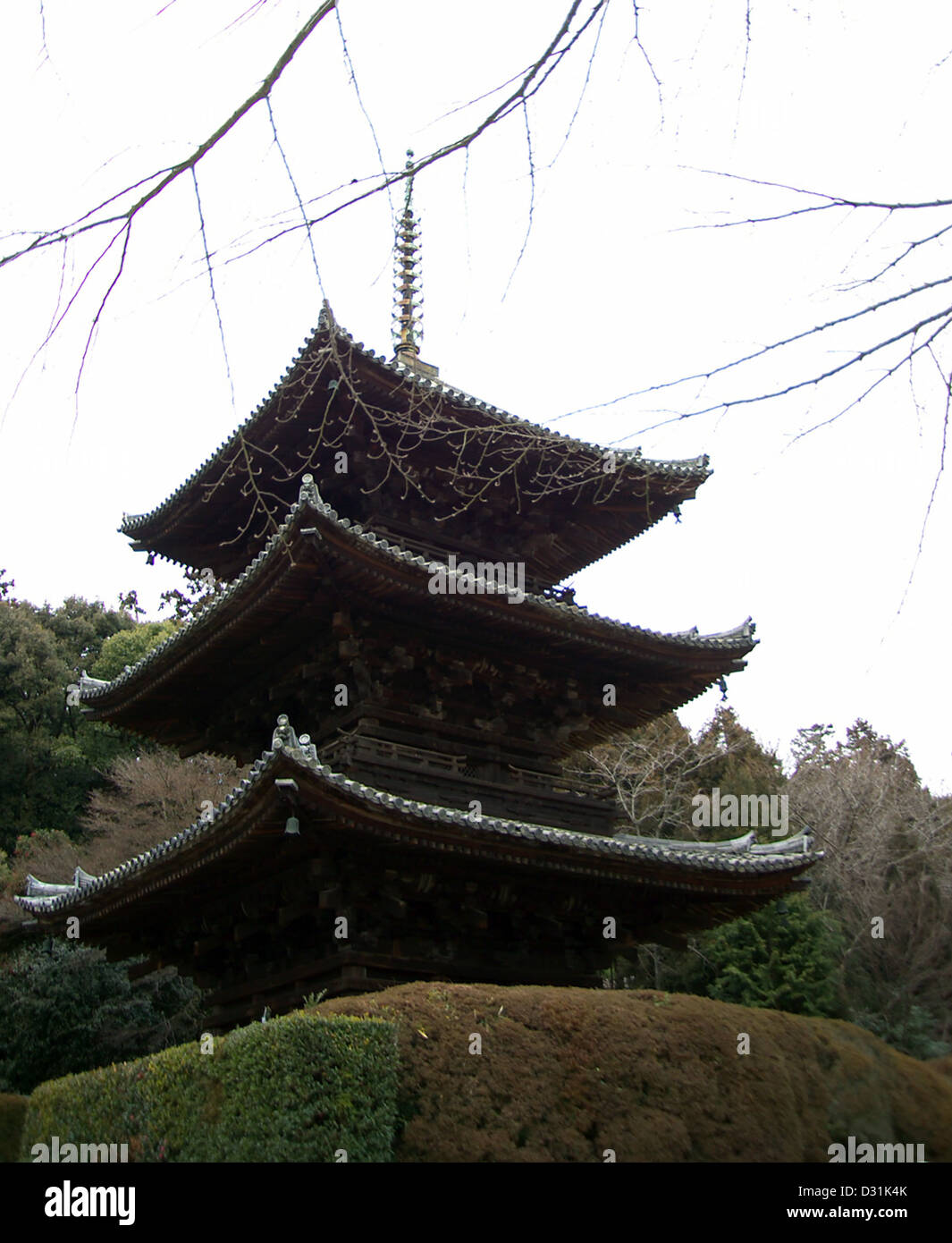 pagoda 三重塔 in the Tō-in 唐院 at Mii-dera, a Buddhist temple in Otsu, Shiga Prefecture, Japan. Stock Photo