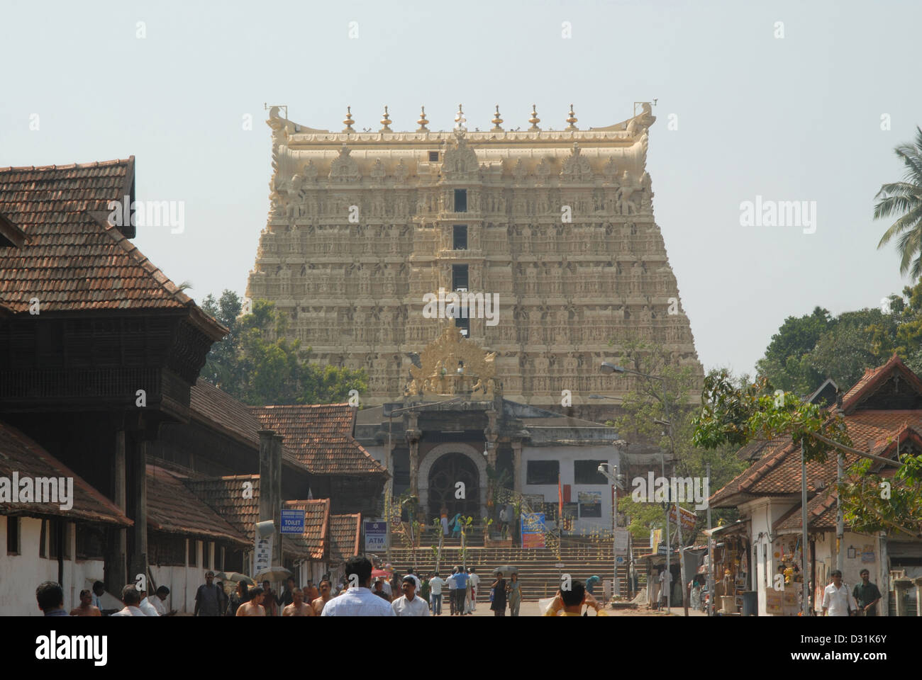 Closer View of the Gopuram, main entrance of Shri Padmanabhaswamy temple, Thiruvananthapuram, India. Stock Photo