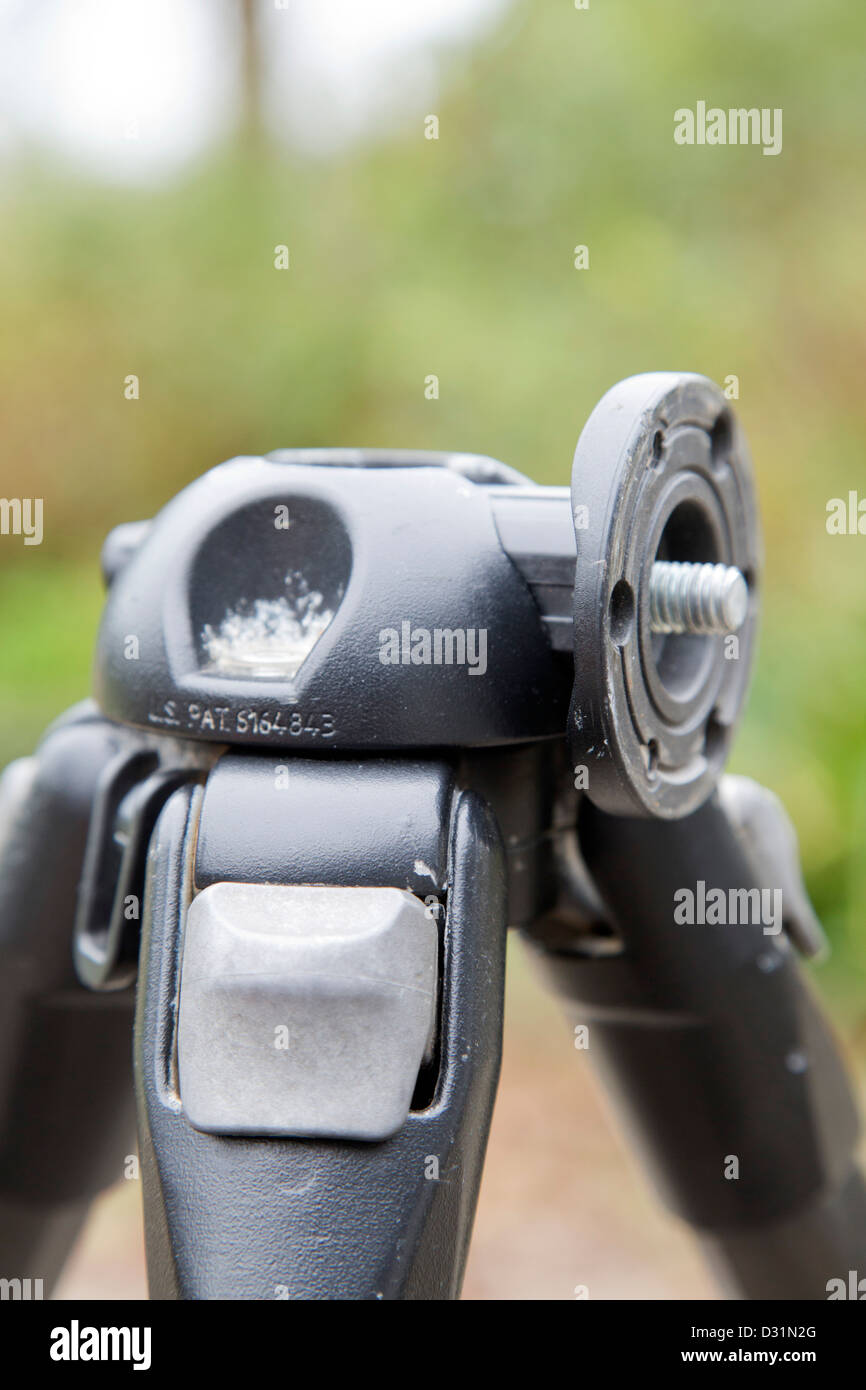 Top of Tripod Showing Bush Attachment for Head; 3/8th inch Bush; Central Column Horizontal Stock Photo