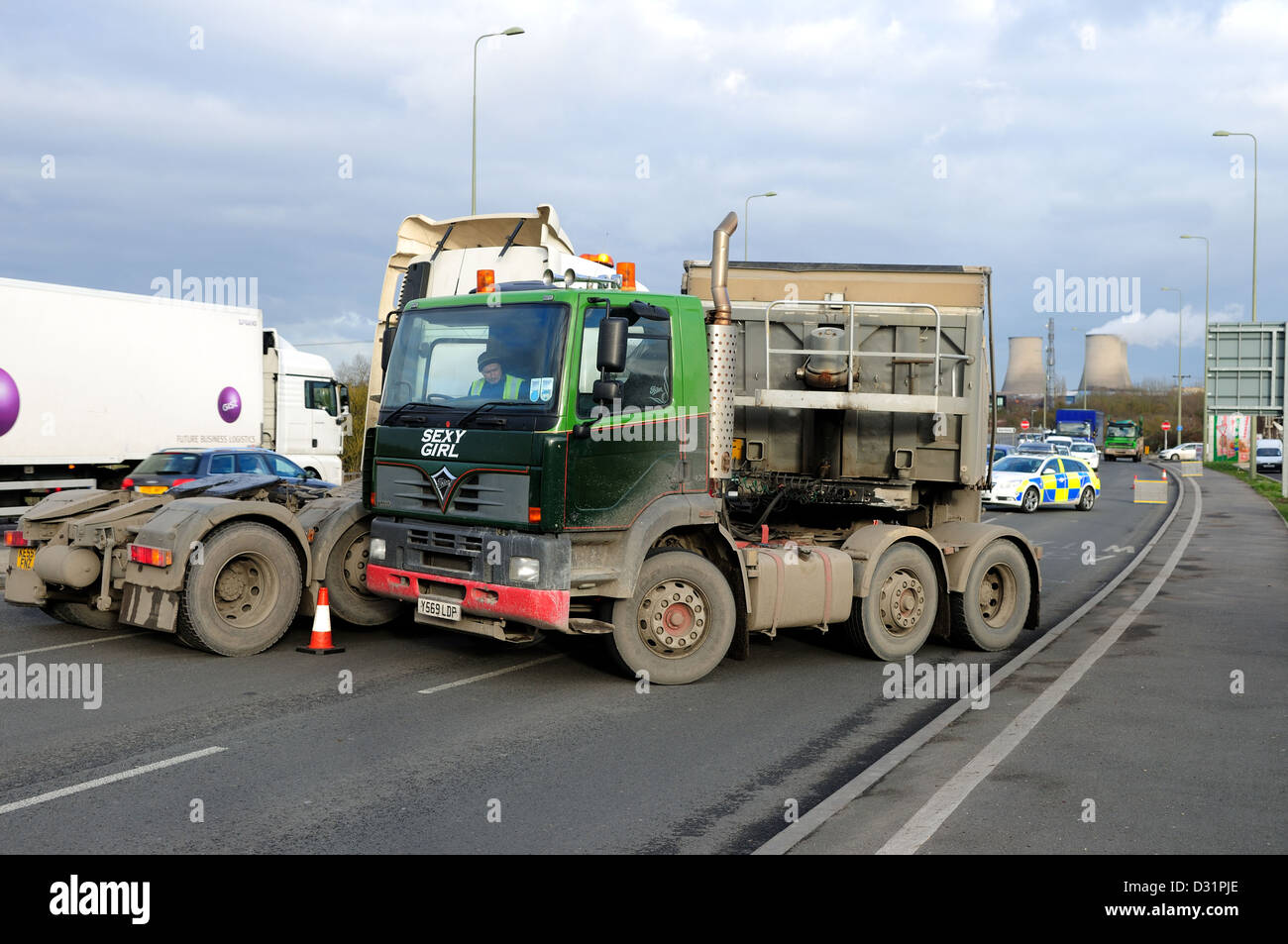 Police Road Block Truck Breakdown Stock Photo Alamy