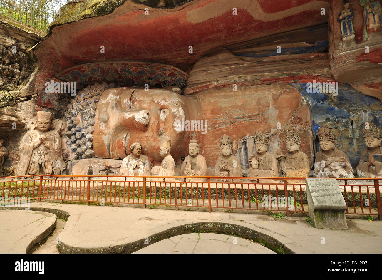 Ancient Giant Stone Cliff Carving of Buddha in Parinirvana - Dazu, China Stock Photo