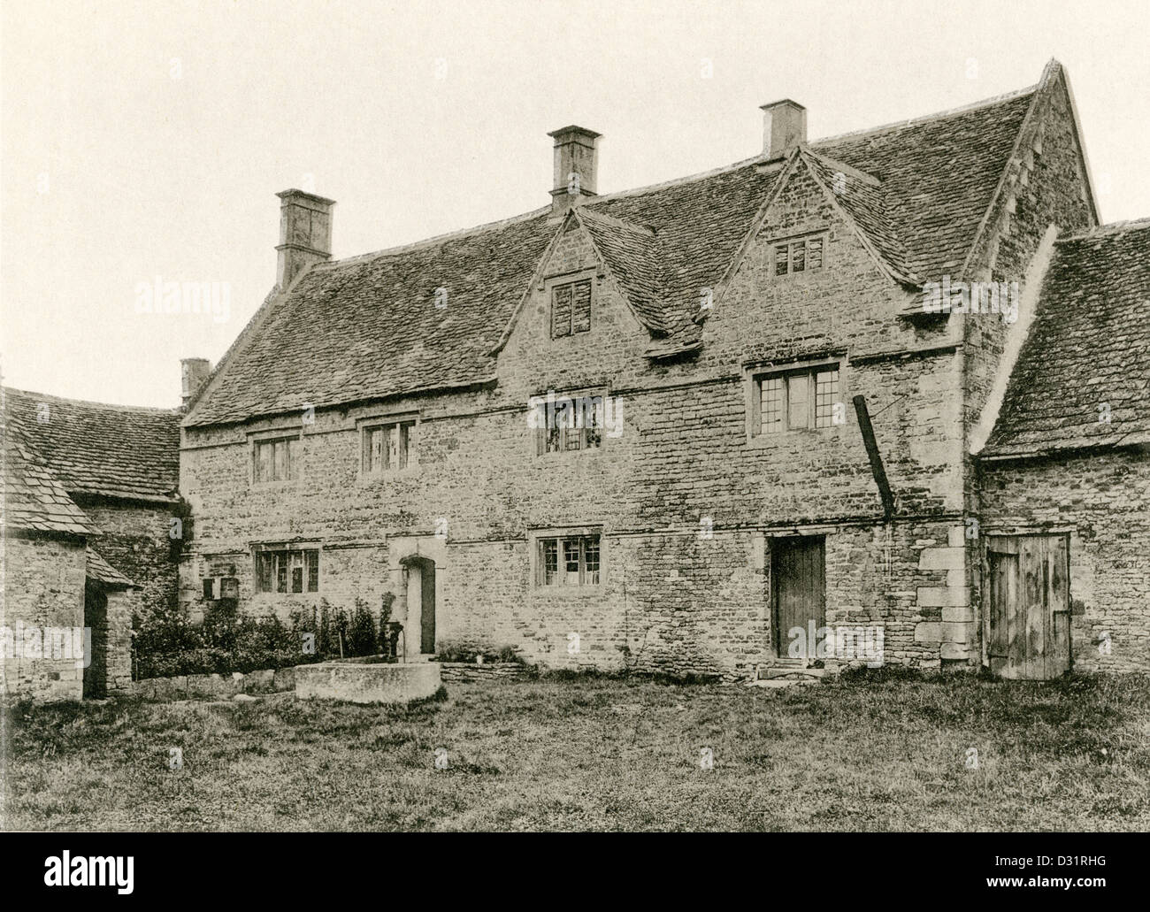 A collotype plate entitled ' Back of a Farmhouse, Little Rissington, Glos.' scanned at high resolution from a book published in Stock Photo