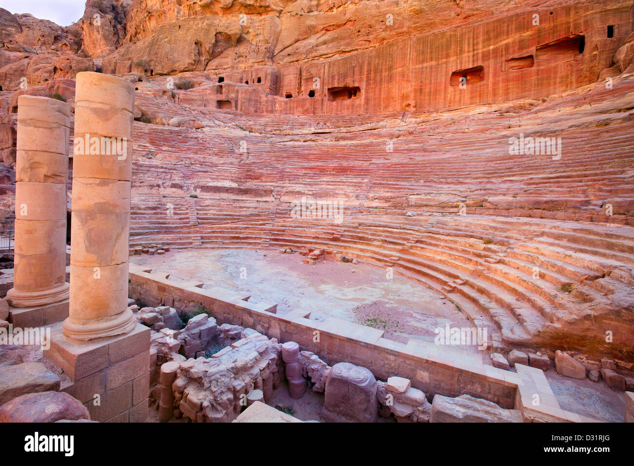 View of ancient amphitheater in Petra city, Jordan Stock Photo
