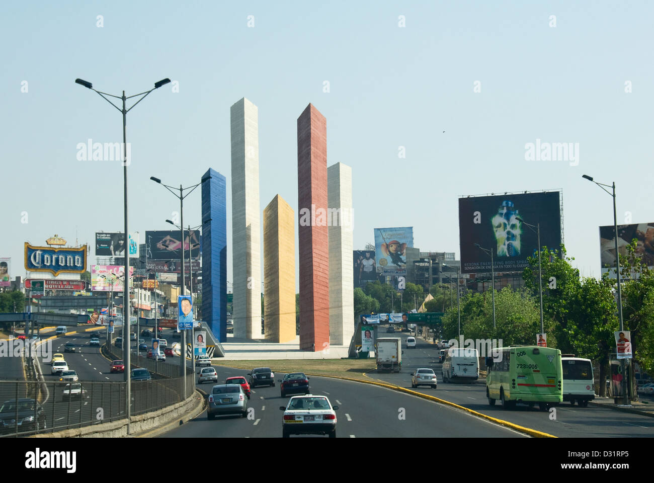 Towers of the Satellite City -  sculpture by Luis Barragan and Mathias, Mexico Stock Photo