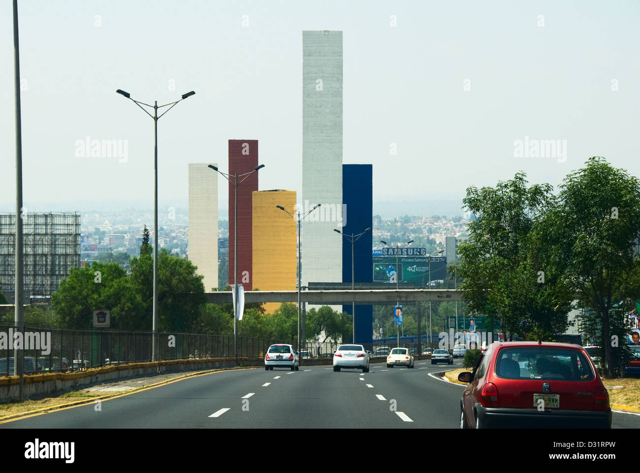 Towers of the Satellite City -  sculpture by Luis Barragan and Mathias, Mexico Stock Photo