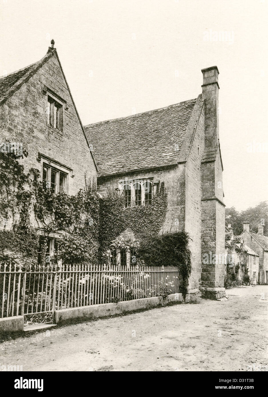 A collotype plate entitled " Warren House, Stanton, Glos." scanned at