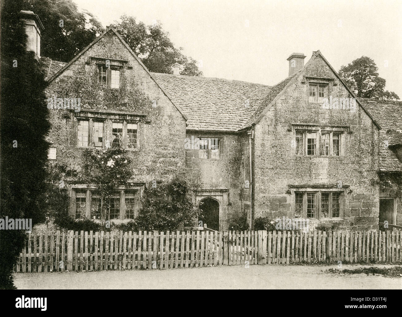 A collotype plate entitled " A Cottage at Stanway, Glos." scanned at high resolution from a book published in 1905. Stock Photo