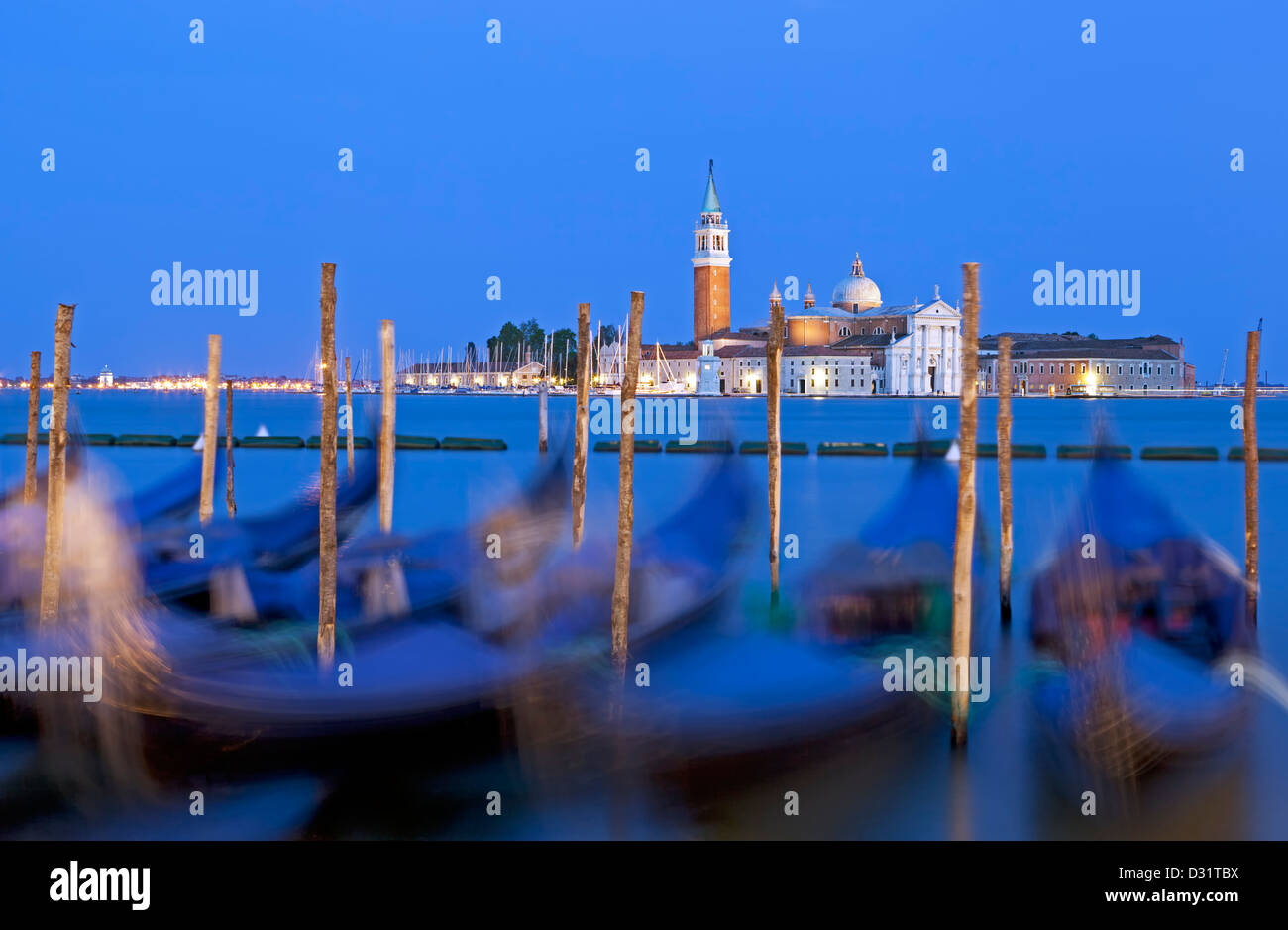 Gondolas and San Giorgio Maggiore Church, Venice, Italy Stock Photo