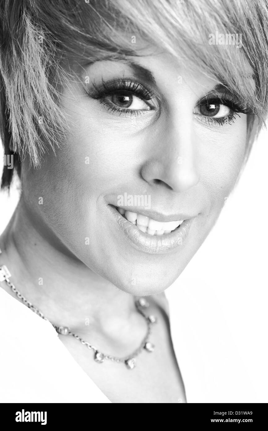Black and white beauty portrait of a young woman with short hair Stock ...