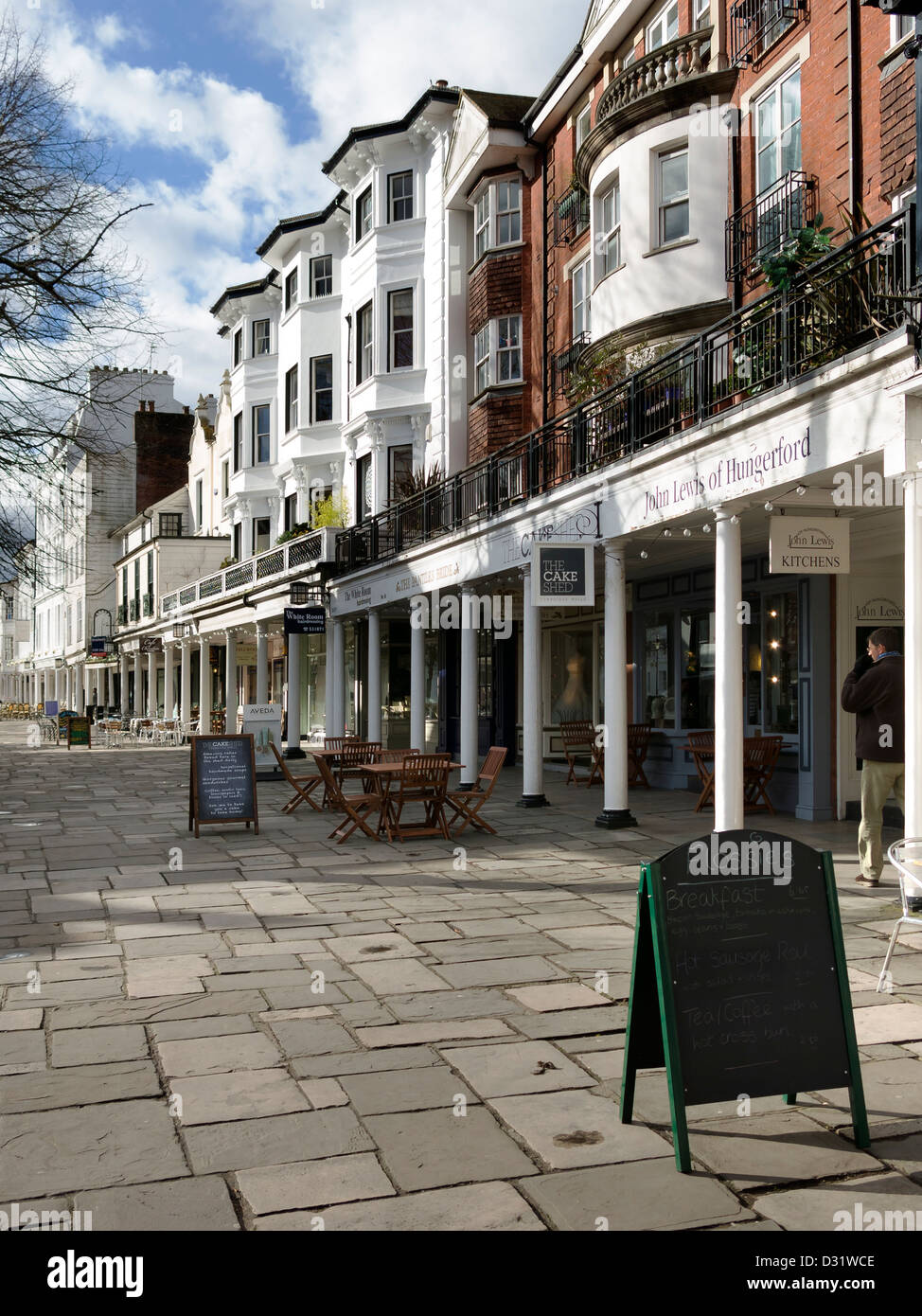 colonnade of old shop fronts, The Pantiles,Royal Tunbridge Wells, Kent, England,UK