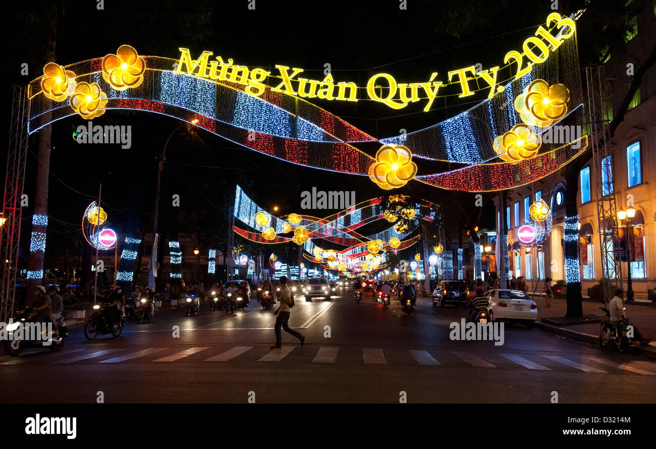 Night Street scene near Diamond Plaza Ho Chi Minh City VIetnam Stock Photo