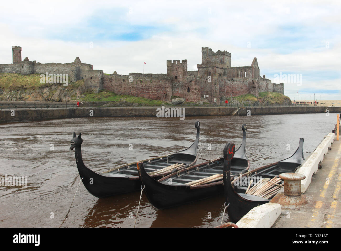 Viking Boats and castle Stock Photo