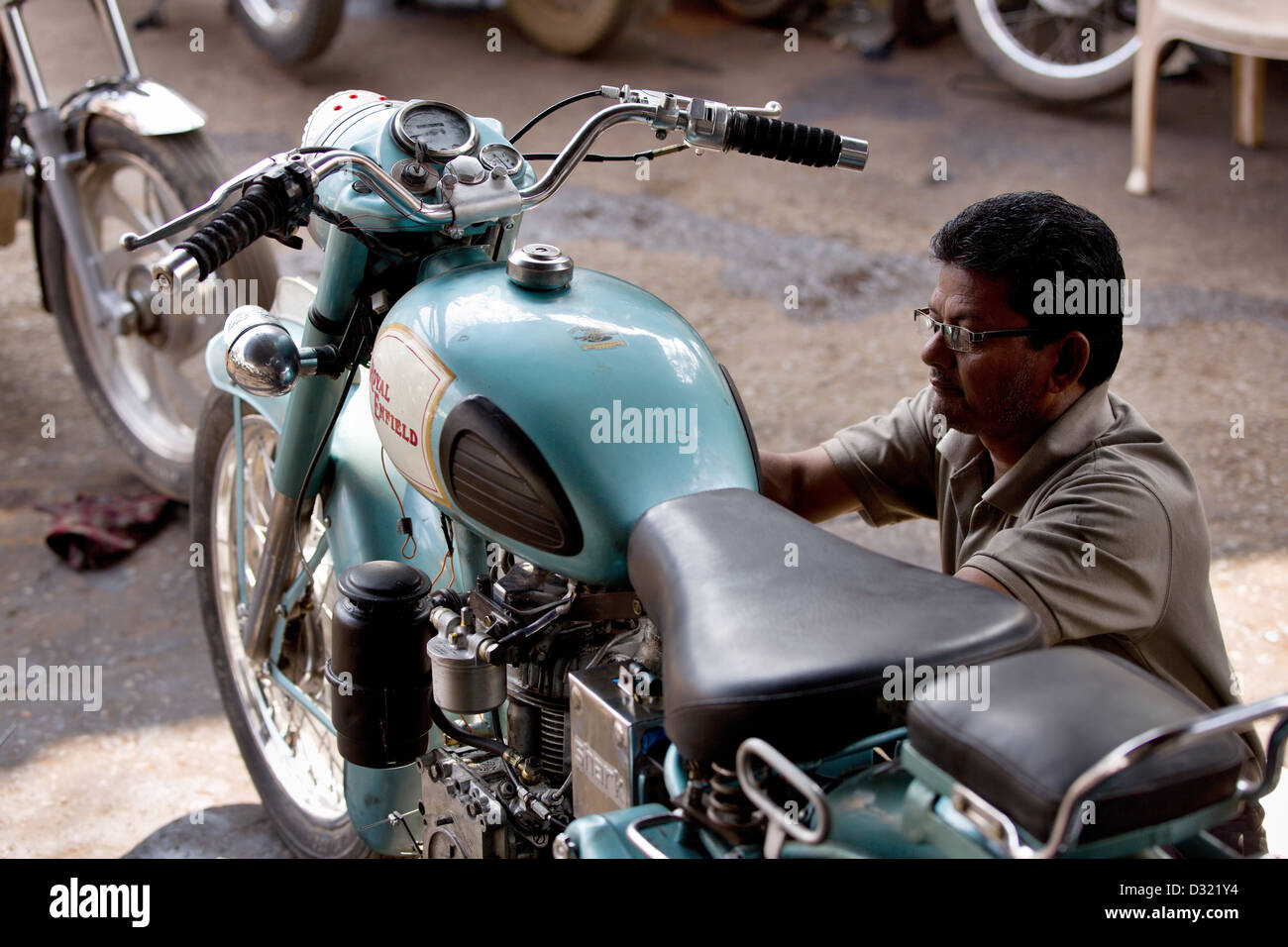 Royal Enfield mechanic Madhya Pradesh India Stock Photo Alamy