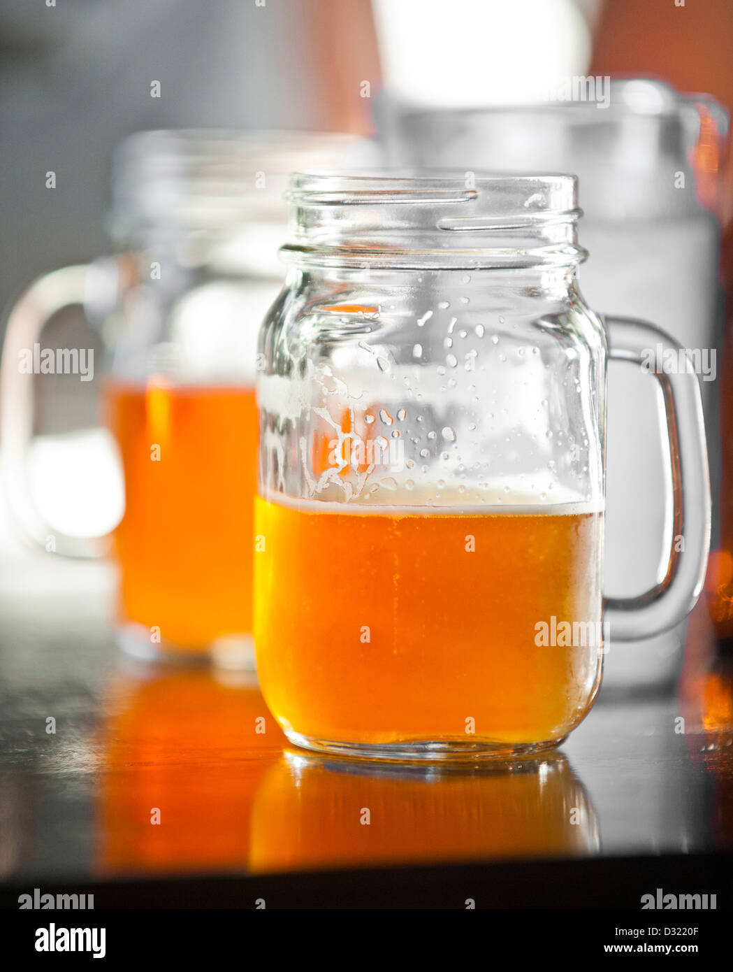 Mason jars of beer Stock Photo