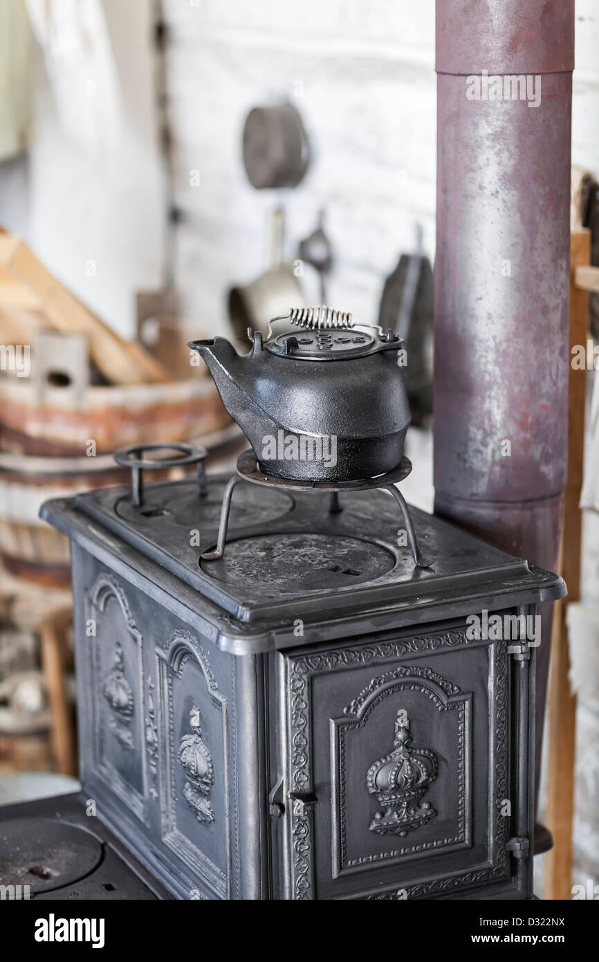 Cast iron woodstove, Lower Fort Garry National Historic Site, Manitoba, Canada. Stock Photo