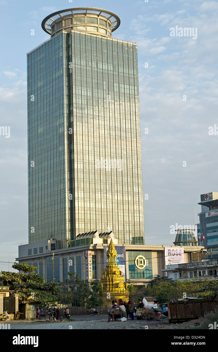 Vattanac tower is currently the tallest 39 store skyscraper in Phnom Penh,Cambodia. Stock Photo