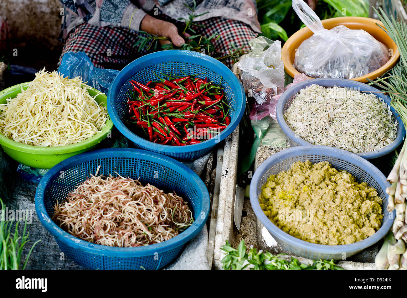 Fresh spices , Phnom Penh market Stock Photo