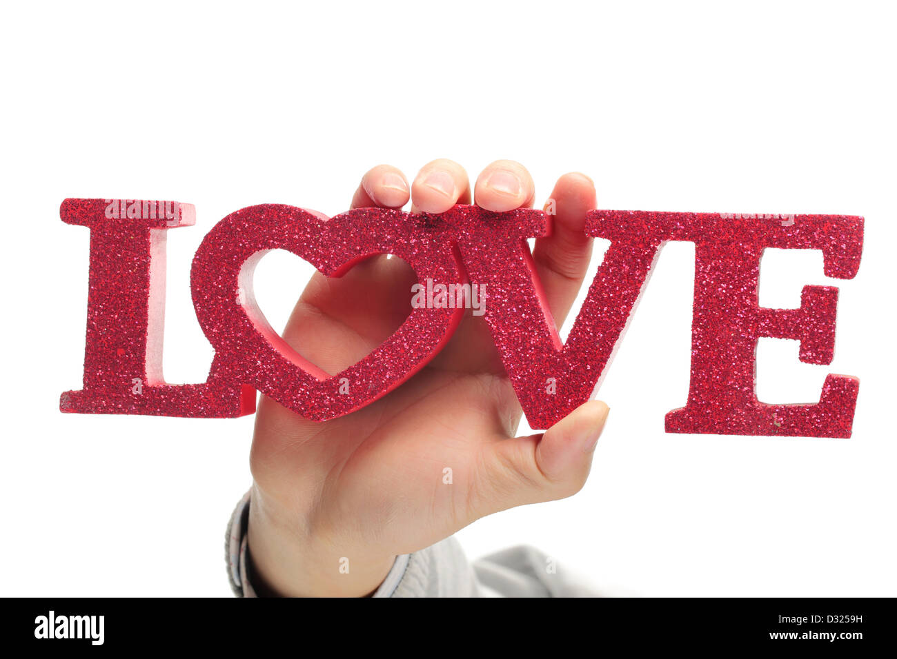 Hand hold love,isolated on white background. Stock Photo