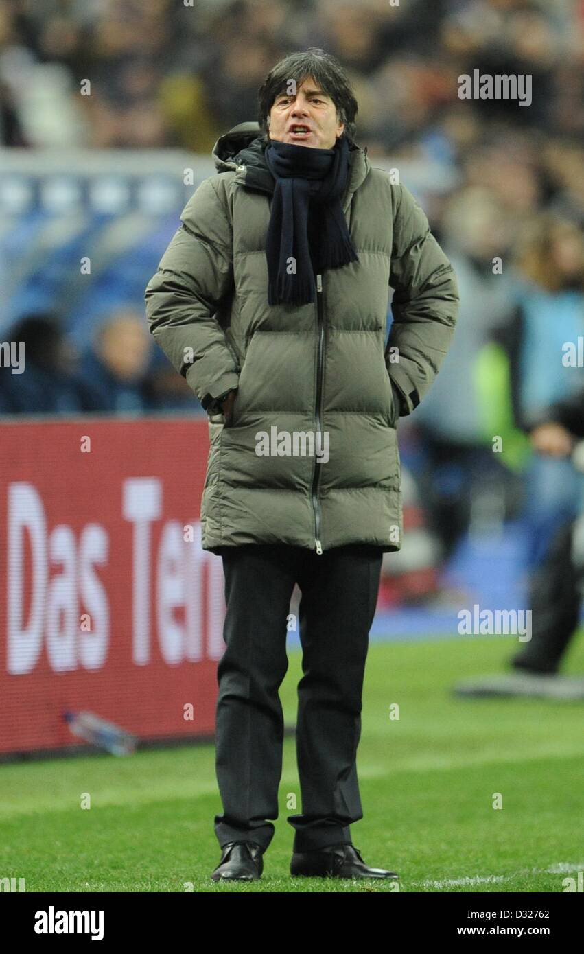 Germany's head coach Joachim Loew reacts during the international friendly soccer match France vs. Germany at the Stade de France in Paris, France, 06 February 2013. Photo: Andreas Gebert/dpa Stock Photo