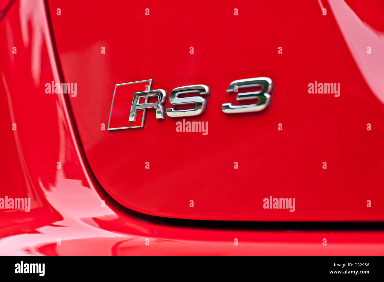 Red Audi RS 3 logo, Winchester, England, UK Stock Photo