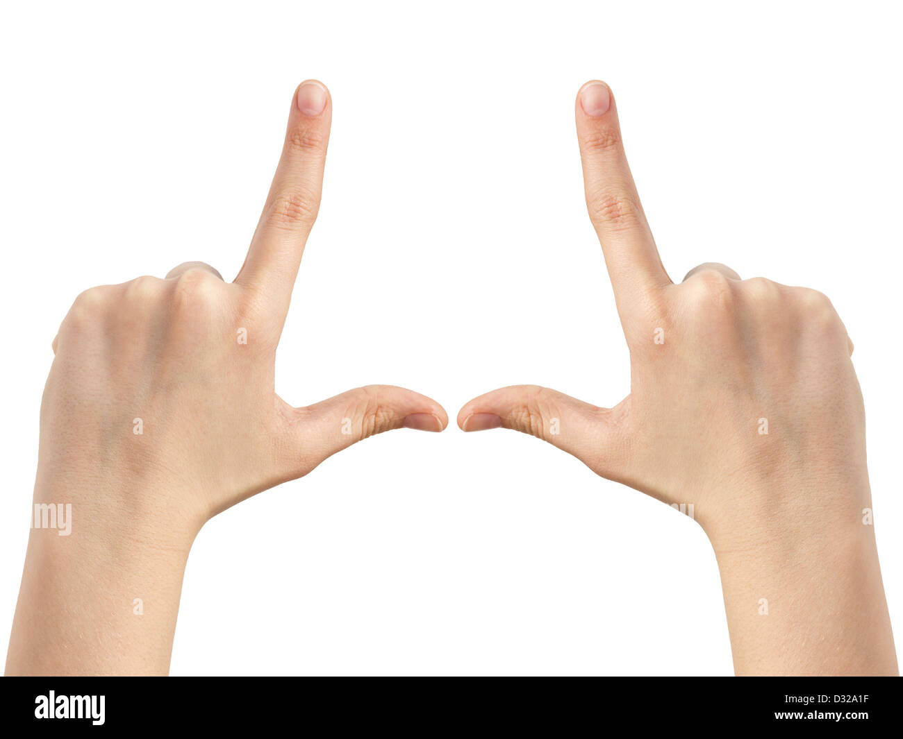 female teen hands show frame, isolated on white Stock Photo - Alamy