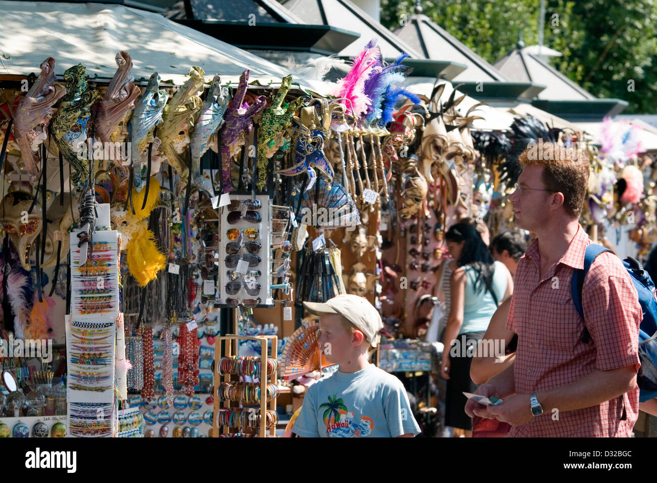 Venetian masks for sale to tourists in San Marco, Venice, Italy. Stock Photo