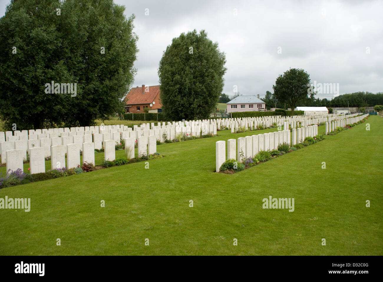 Dartmoor British cemetery on the Somme in BecordelBecourt containing