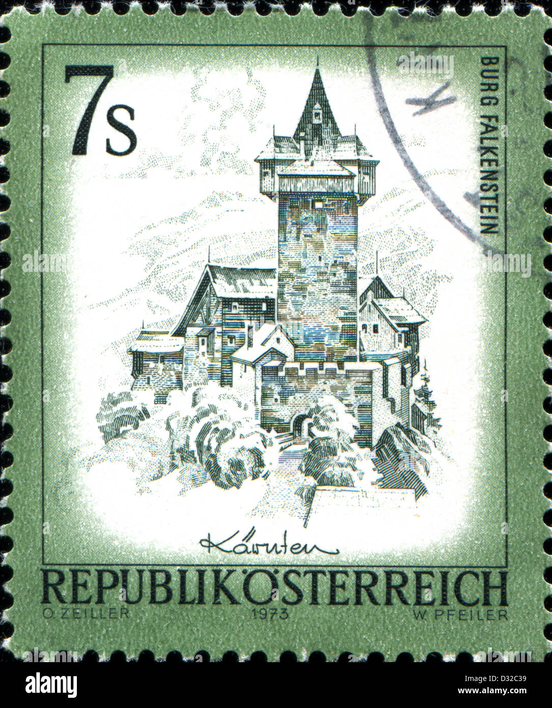 AUSTRIA - CIRCA 1973: A stamp printed in Austria shows Burg Falkenstein, from the series 'Sights in Austria', circa 1973 Stock Photo