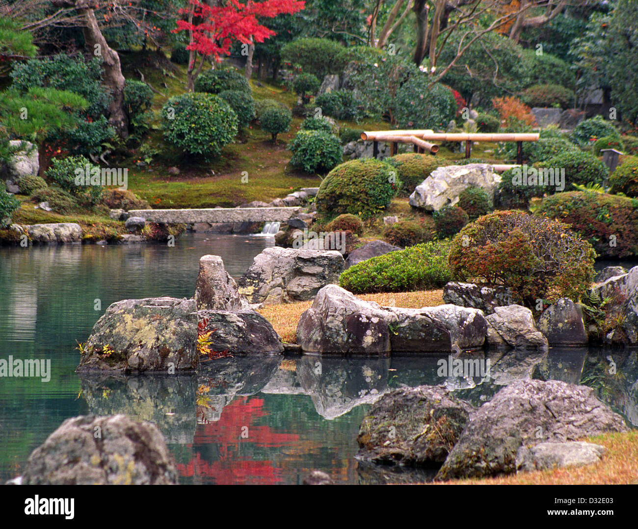 Elements of Japanese garden design: rocks, moss, gravel