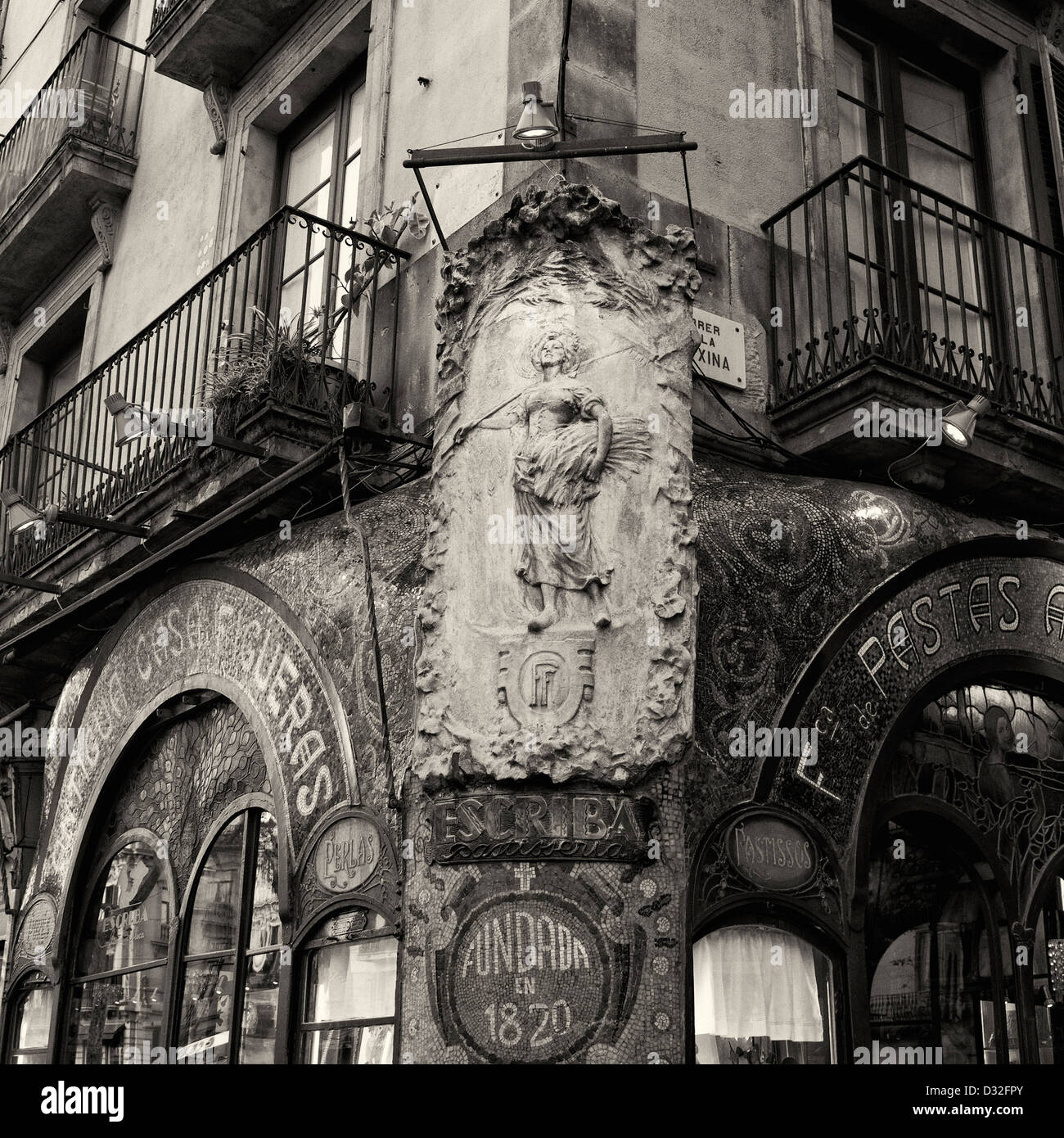 Antigua Casa Figueras, Catalan Art Nouveau pastry shop dating from 1902, Las Ramblas, Barcelona Stock Photo