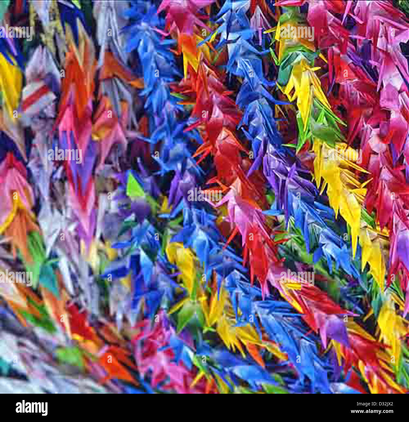 Paper cranes prayers for peace. Peace Memorial Park, Hiroshima Japan Stock Photo