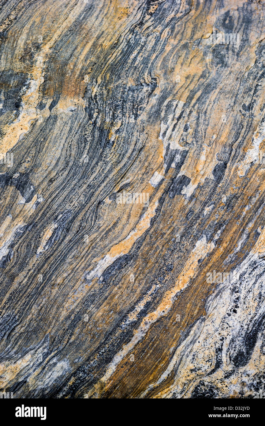 Detailed patterns in granite rock, mountains, Scoresbysund, Greenland Stock Photo
