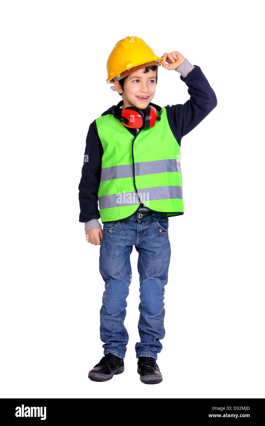 Young boy in construction gear Stock Photo