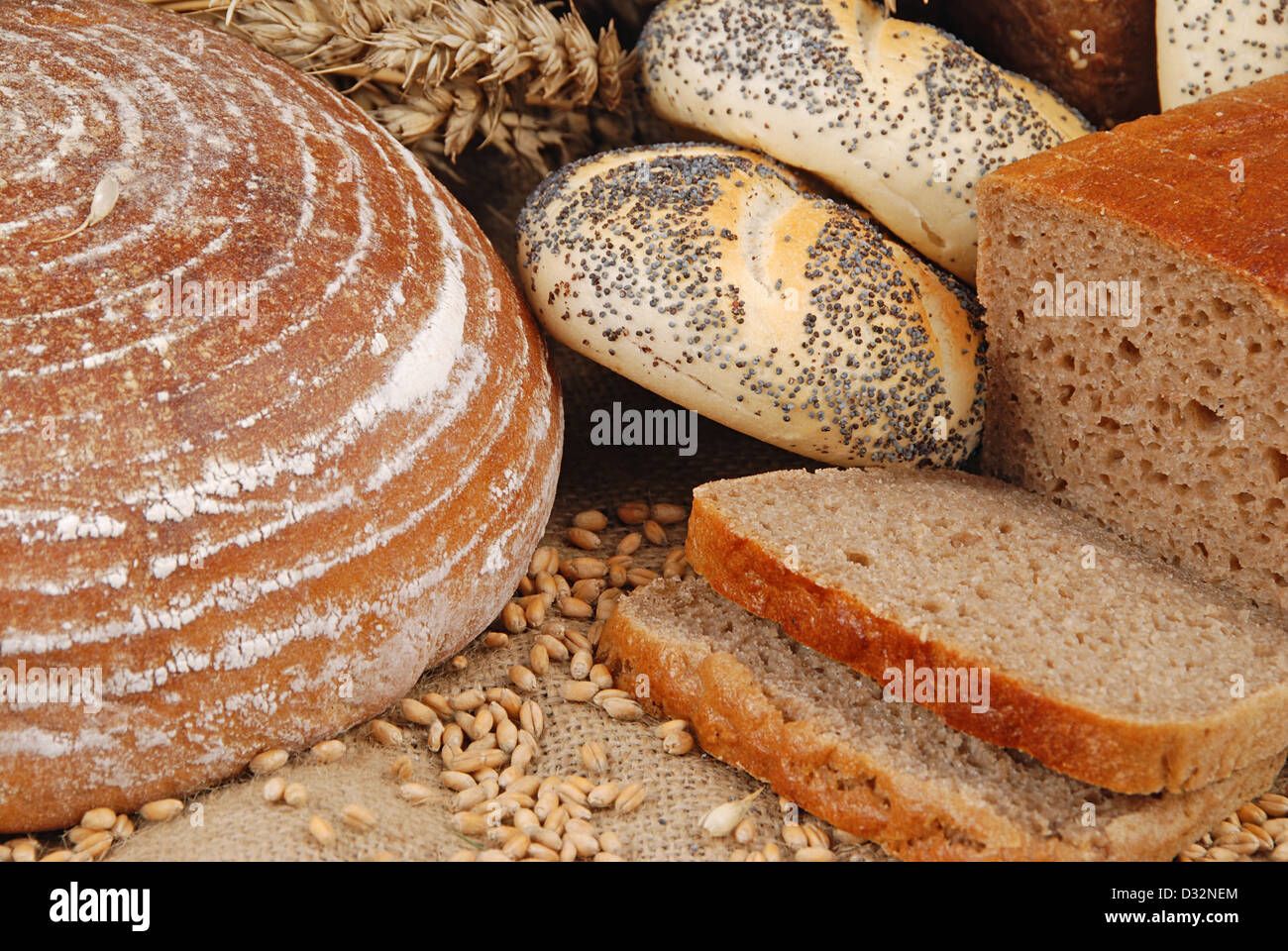 Various fresh baked goods with wheat grain Stock Photo Alamy