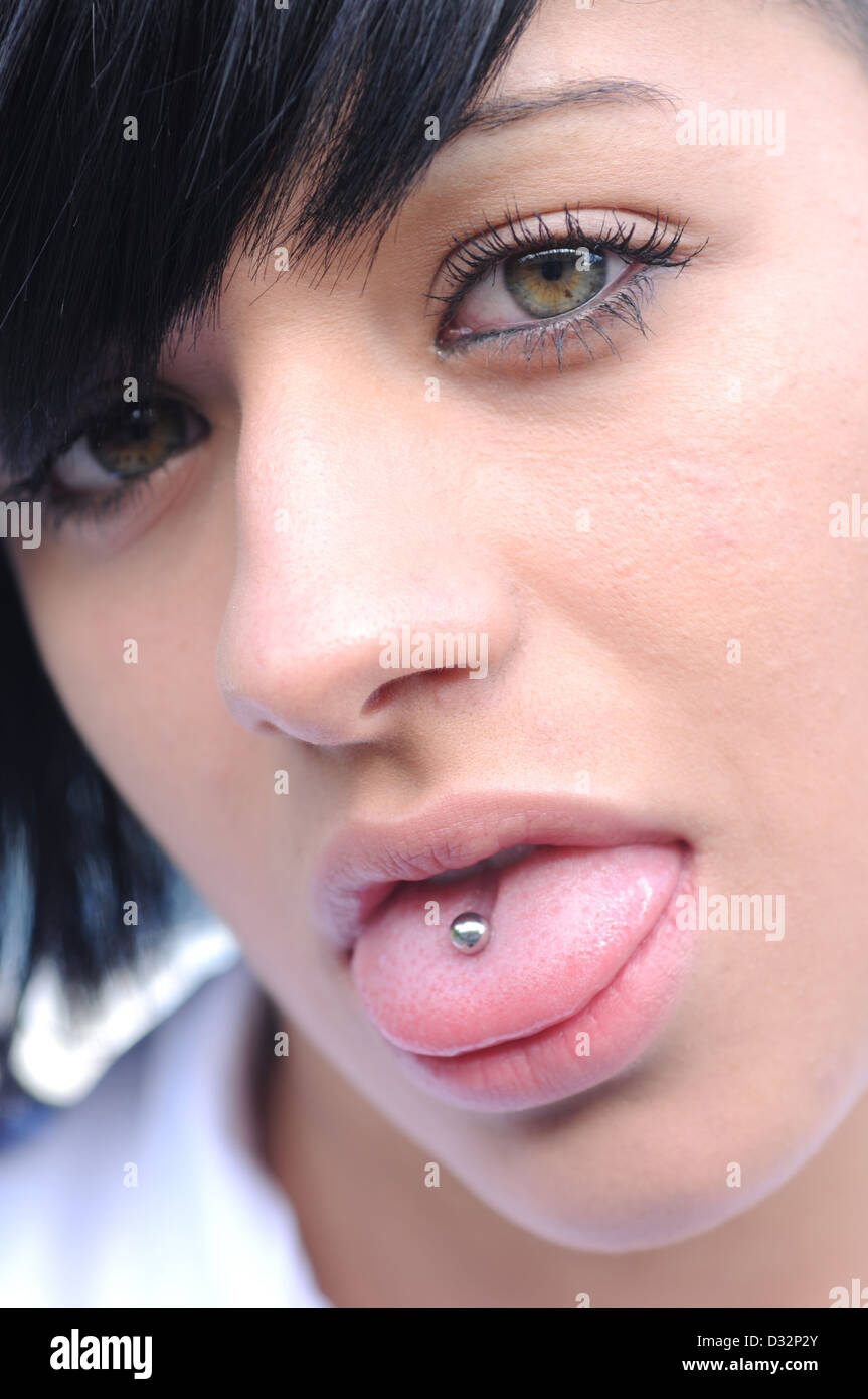 Piercing on tongue Stock Photo