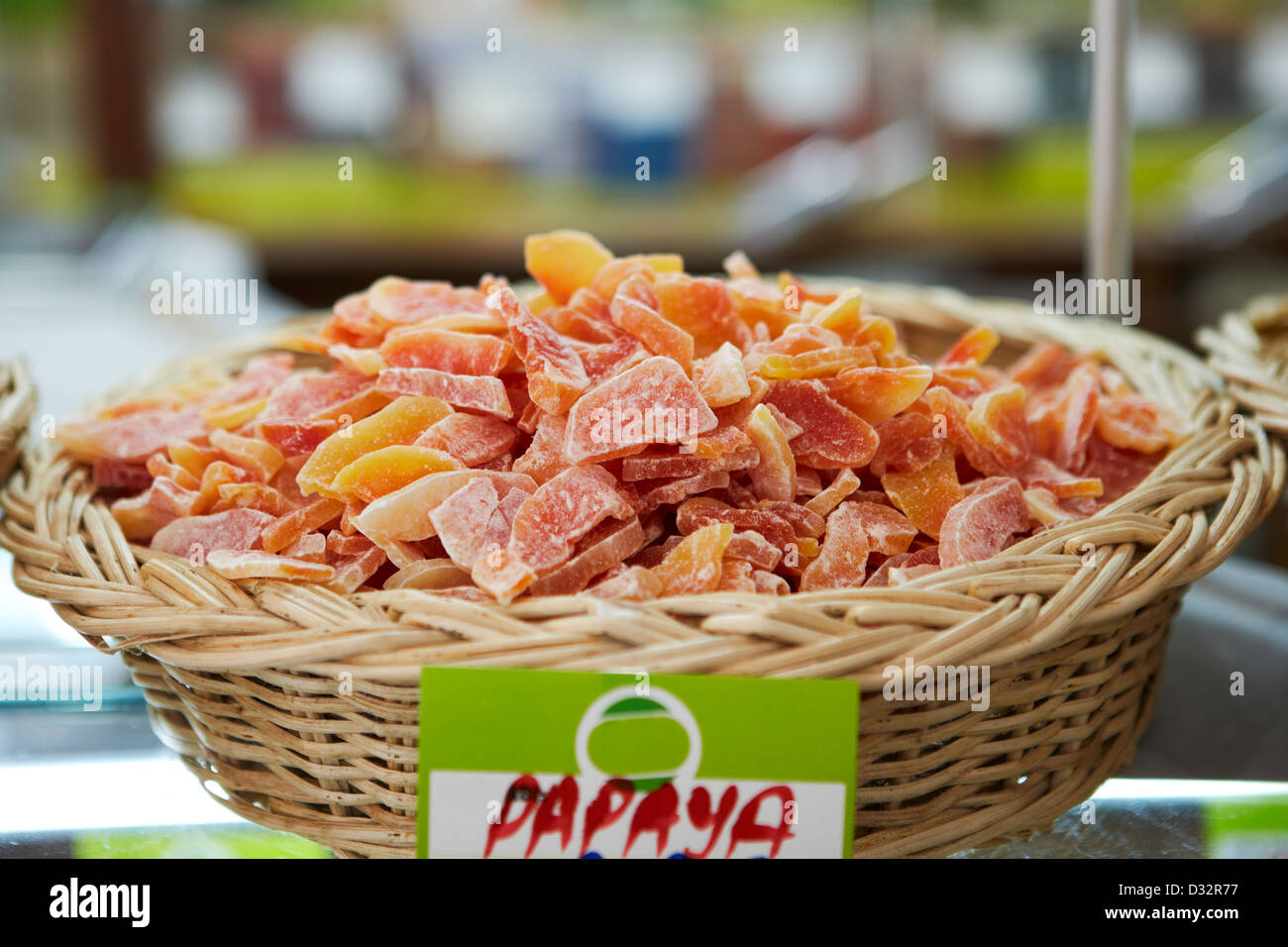 Slices of dried papaya, rich in dietary fiber, antioxidants and beta