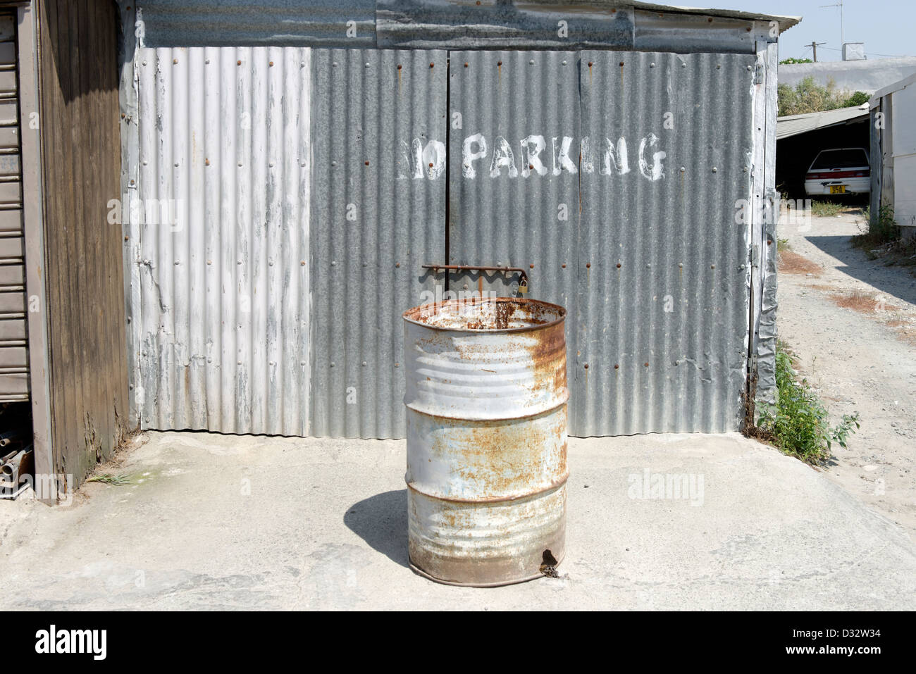 Larnaca Cyprus. No Parking sign within the delightful Old Quarter behind the bustling waterfront. Stock Photo