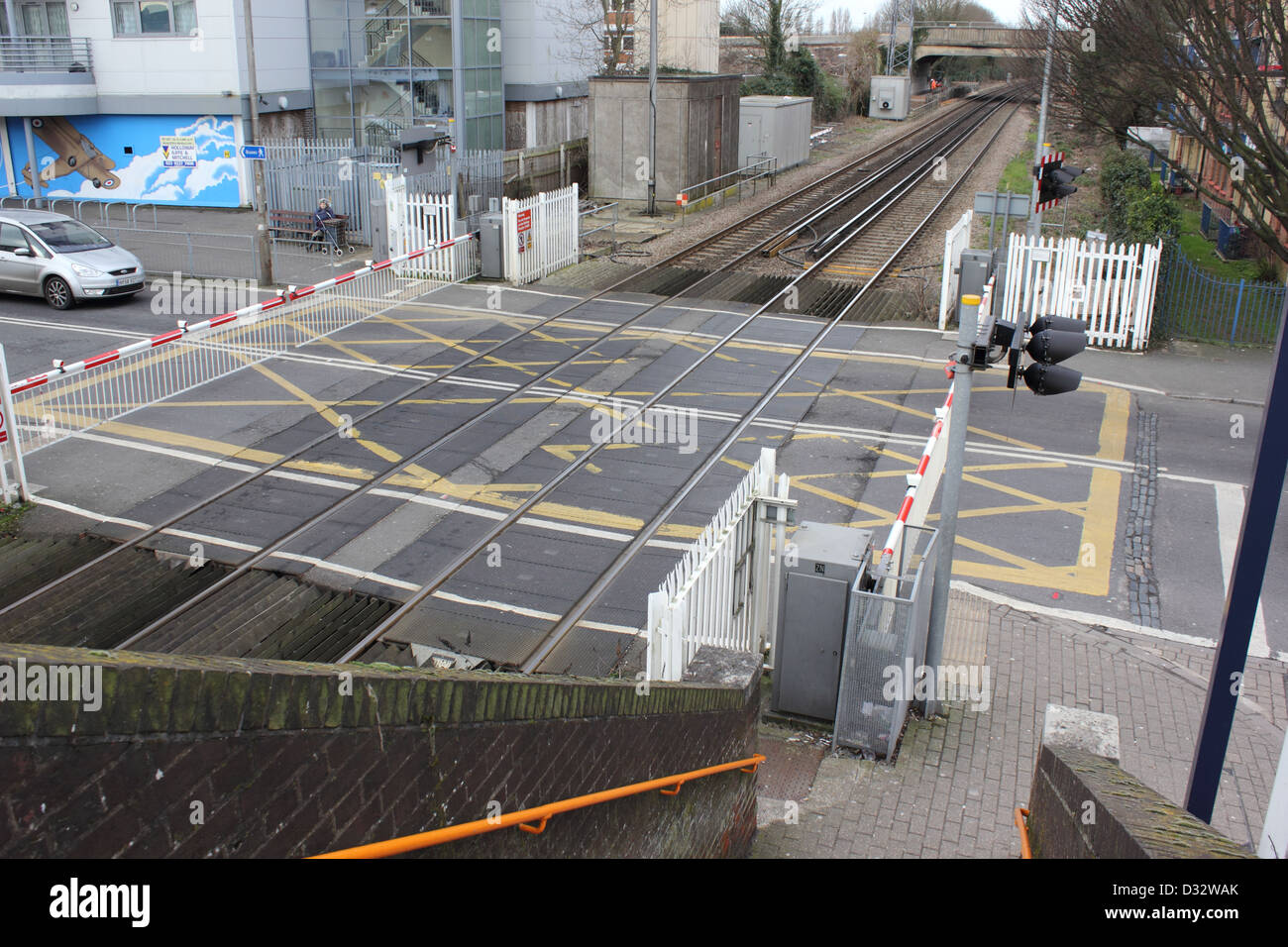 level train crossing Stock Photo