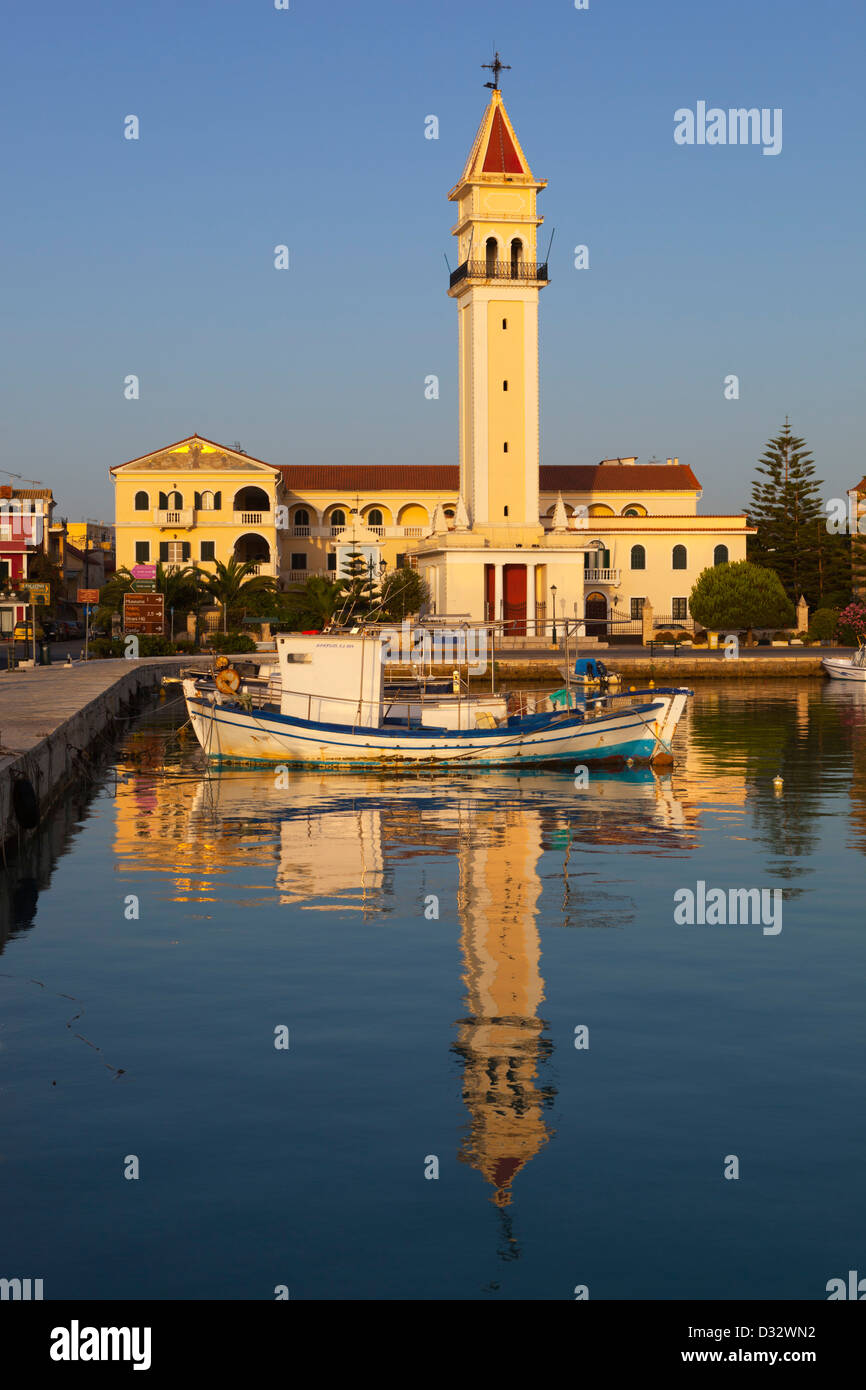 Church of St. Dionisios and harbour Stock Photo