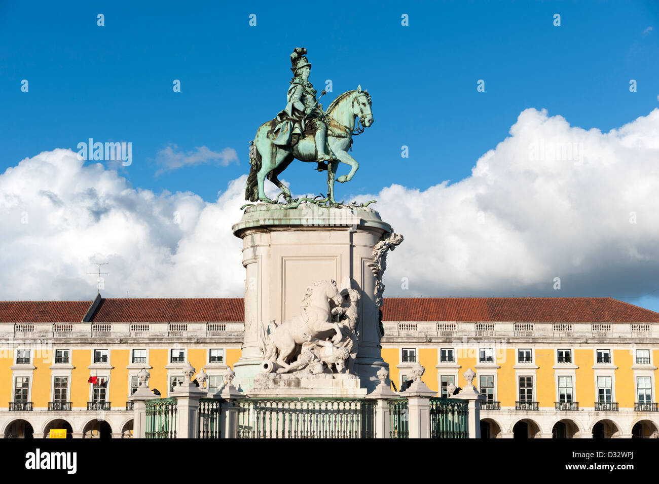 Equestrian statue of King Jose I on Praca do Comercio, Lisbon, Portugal Stock Photo