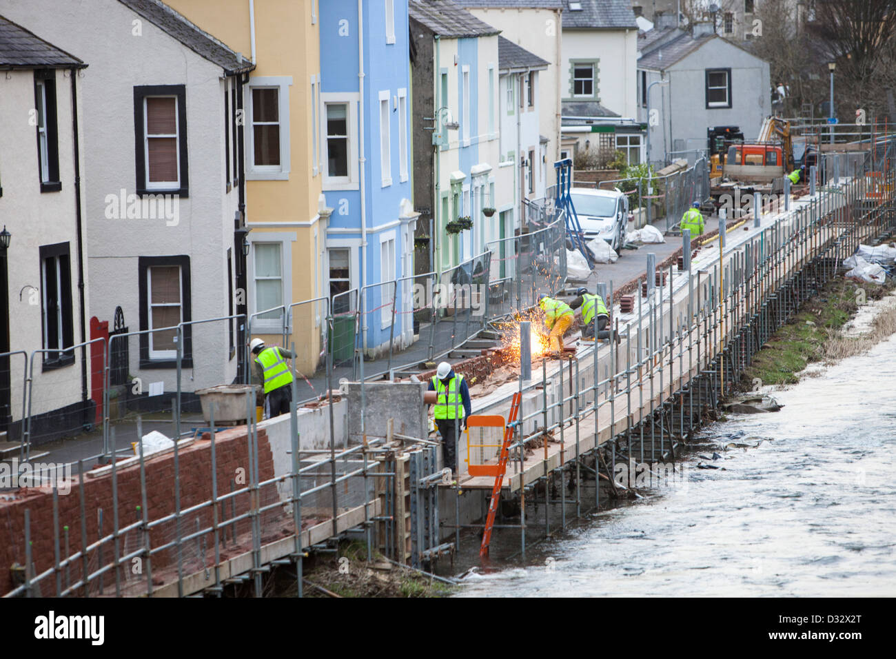 The new flood defences in Cockermouth, Cumbria, UK, being built after the disastrous 2009 floods Stock Photo