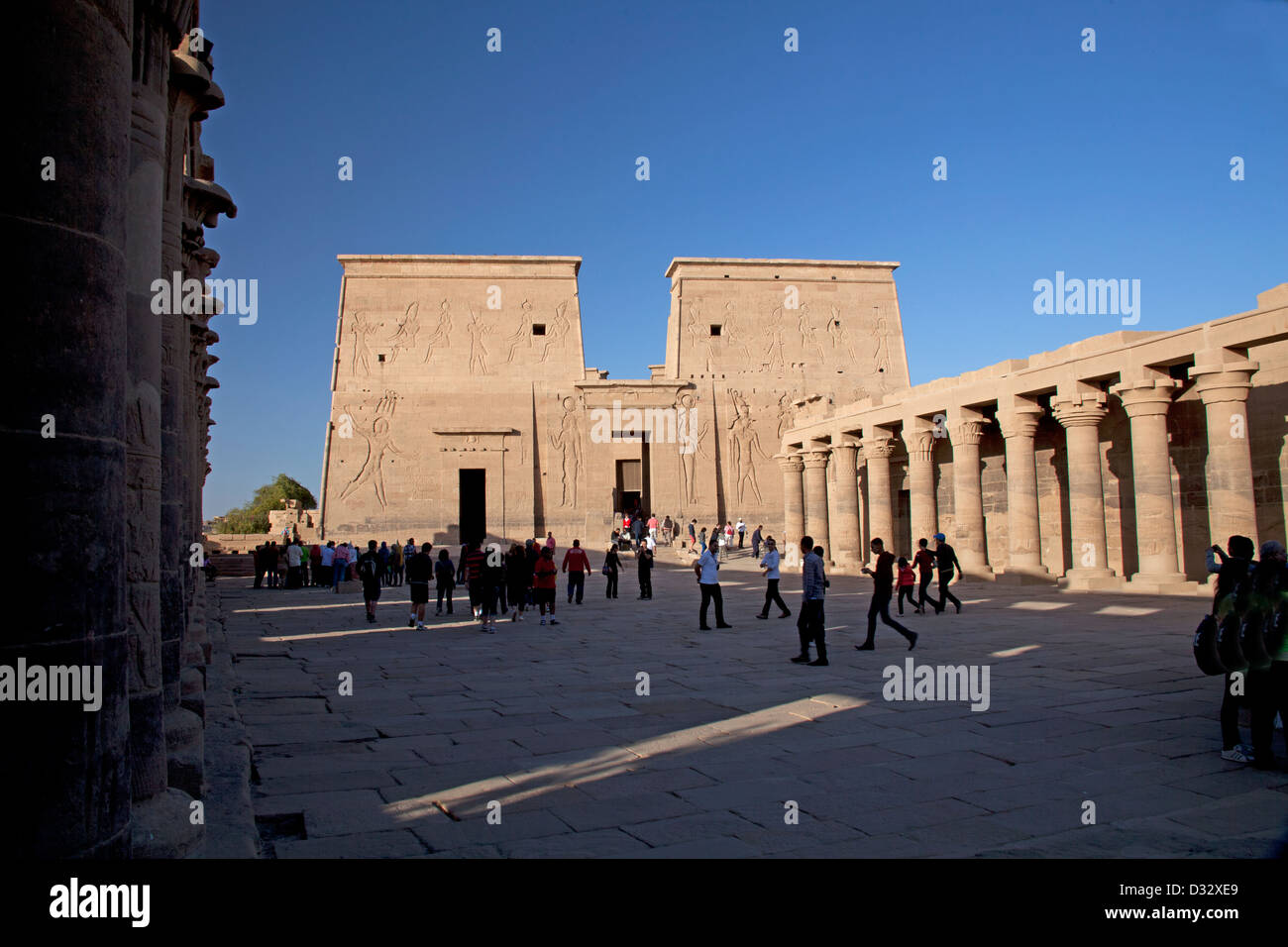 Temple of Philae on the Island of Agilika by the River Nile in Egypt Stock Photo