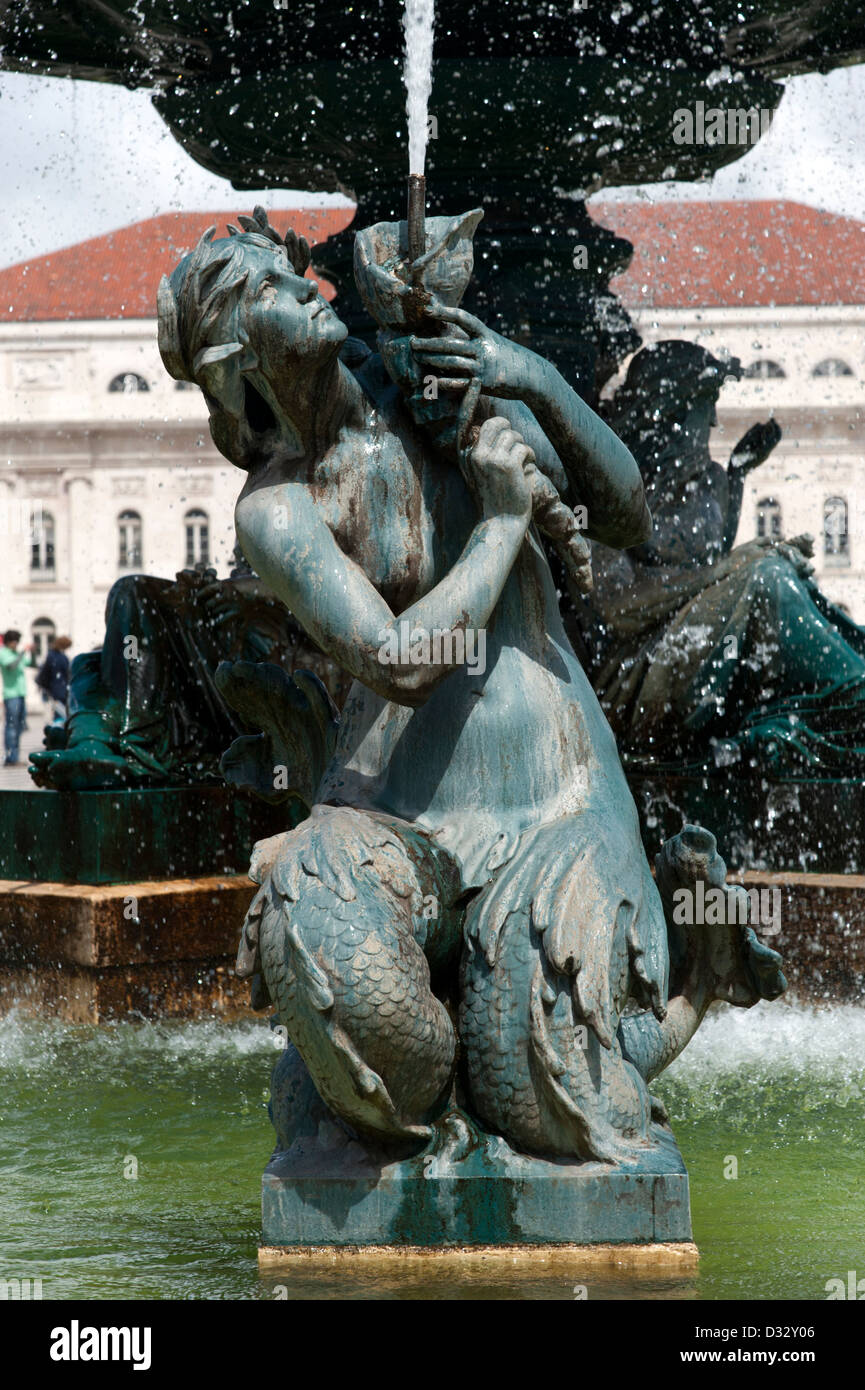 Fountain on Rossio Square, Lisbon, Portugal Stock Photo