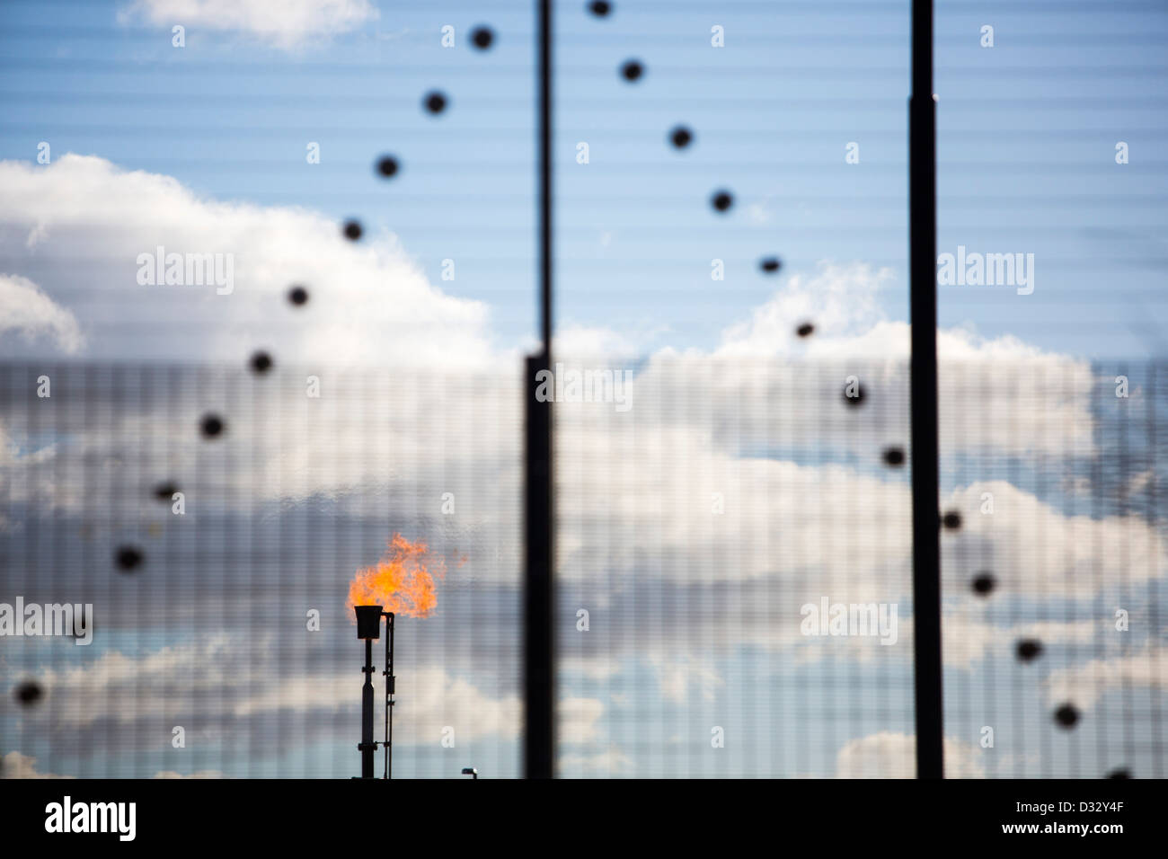 A gas flare at the Rampside gas terminal in Barrow in Furness, Cumbria, UK, which processes natural gas Stock Photo