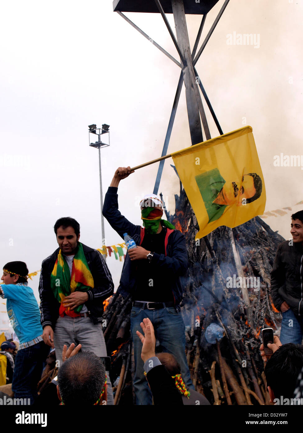 Thousands of Kurds at the annual Newroz (Nevruz) spring festival in Diyarbakir, Turkey. Stock Photo