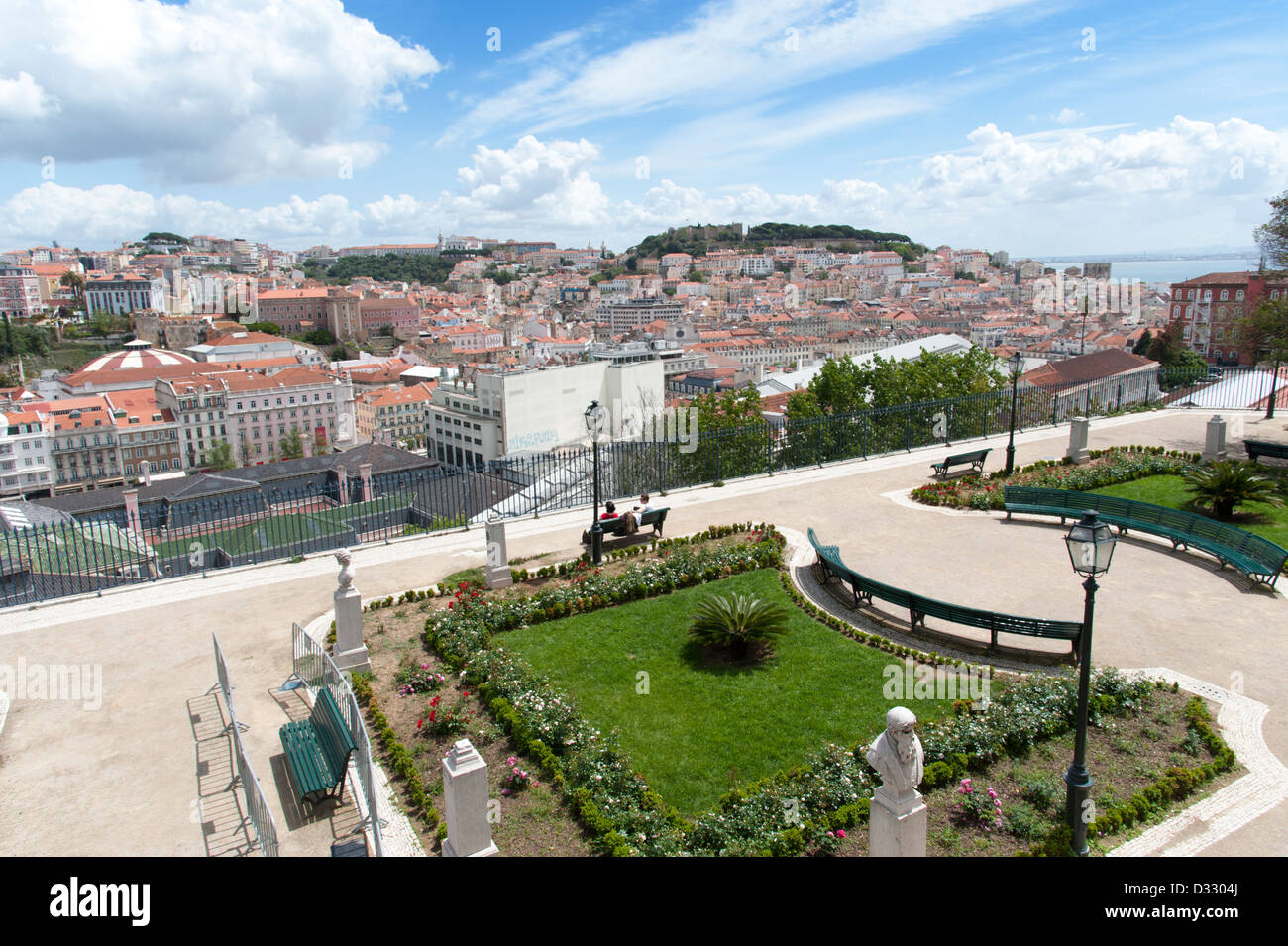 Views across the city from Jardim de Sao Pedro de Alcantara, Lisbon, Portugal Stock Photo