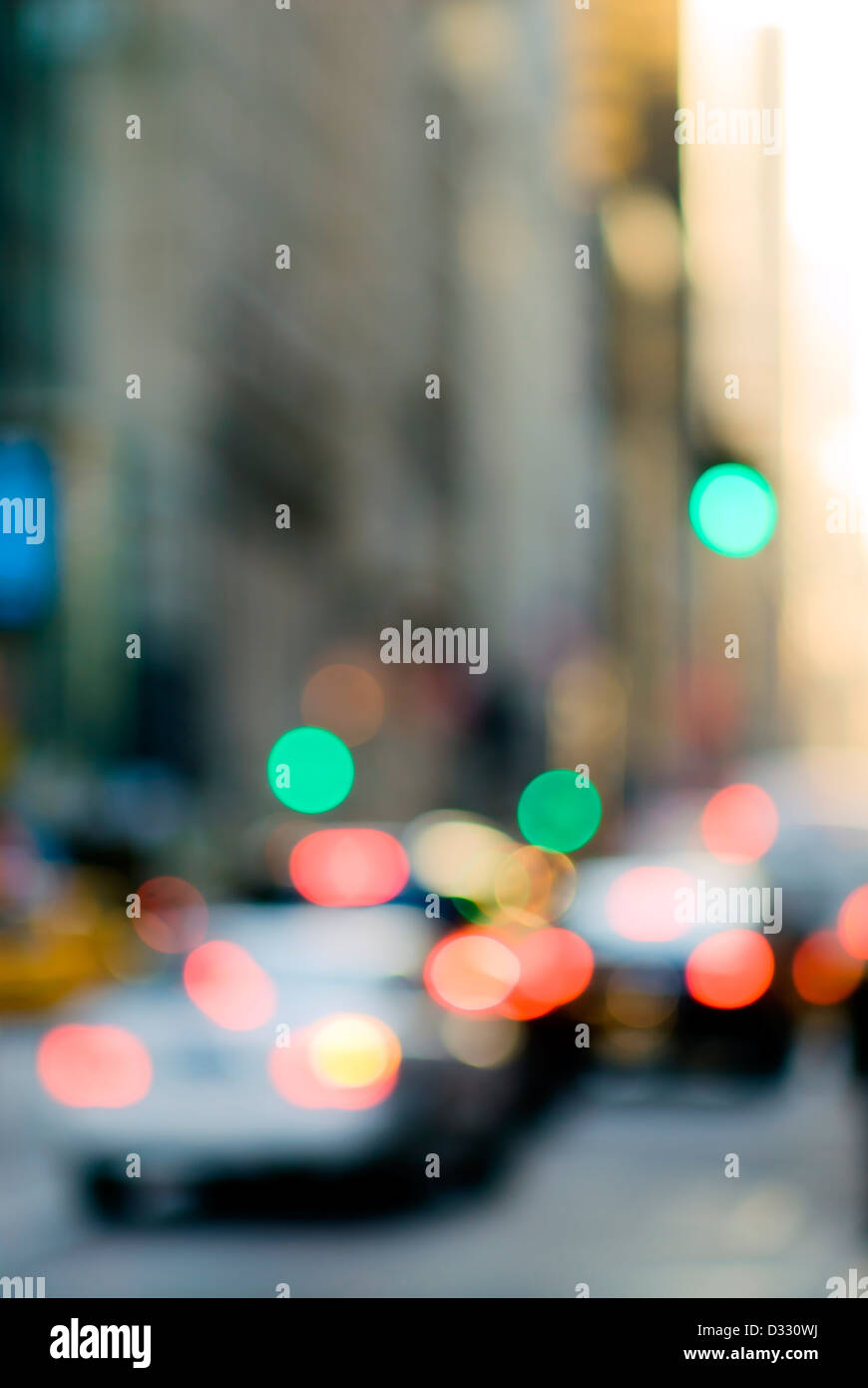 Abstract urban street scene with traffic, New York City. Stock Photo